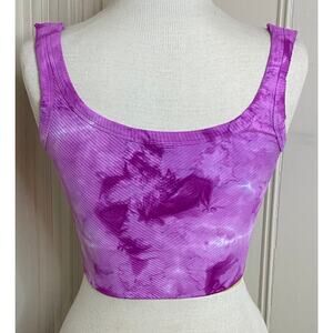 NIKIBIKI crop tank top bright pink white tie-dye seamless ribbed Size M